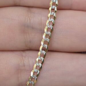 Cadena Cubana Diamantada Sólida Bicolor en Oro